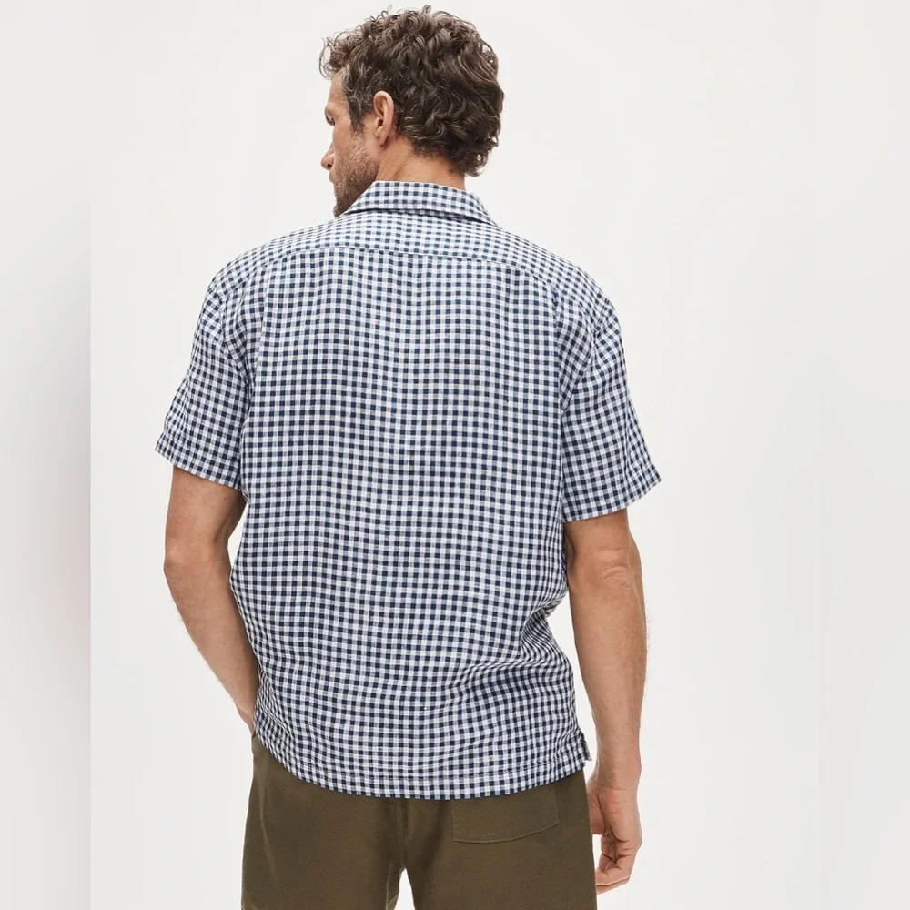 NWT J.Crew Short-Sleeve Linen Camp-Collar Shirt in Gingham